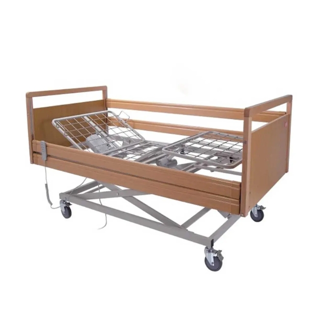 Letto degenza a 3 snodi con rete in acciaio, elettrico ad altezza variabile